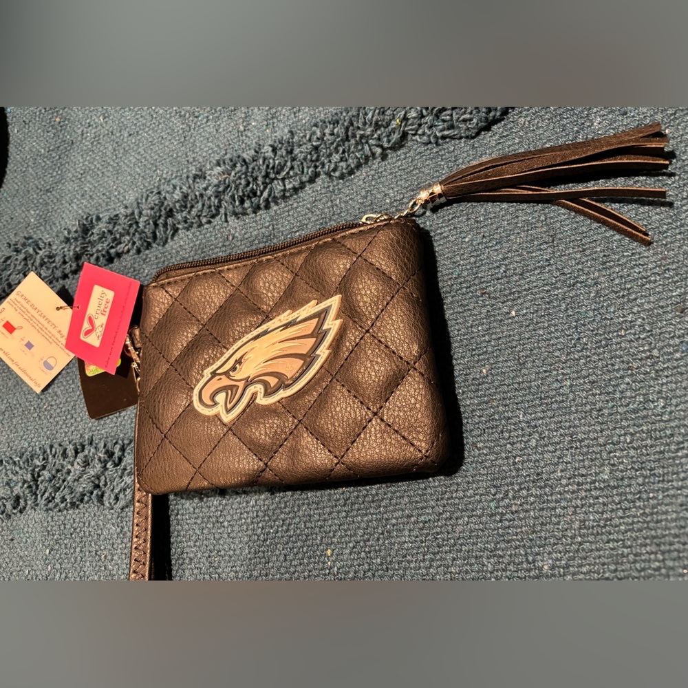 NWT Black NFL Philadelphia Eagles Quilted Wristlet Clutch ft Emblem & Tassel 🏈 - Picture 6 of 14